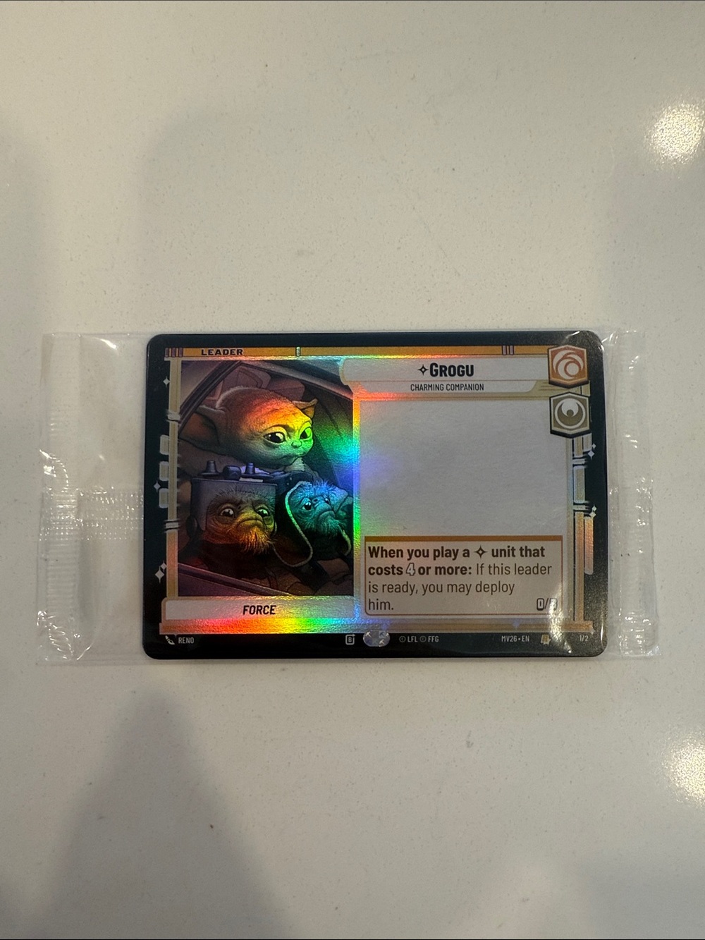 Grogu Holographic Leader Card - Black Foil Trading Card